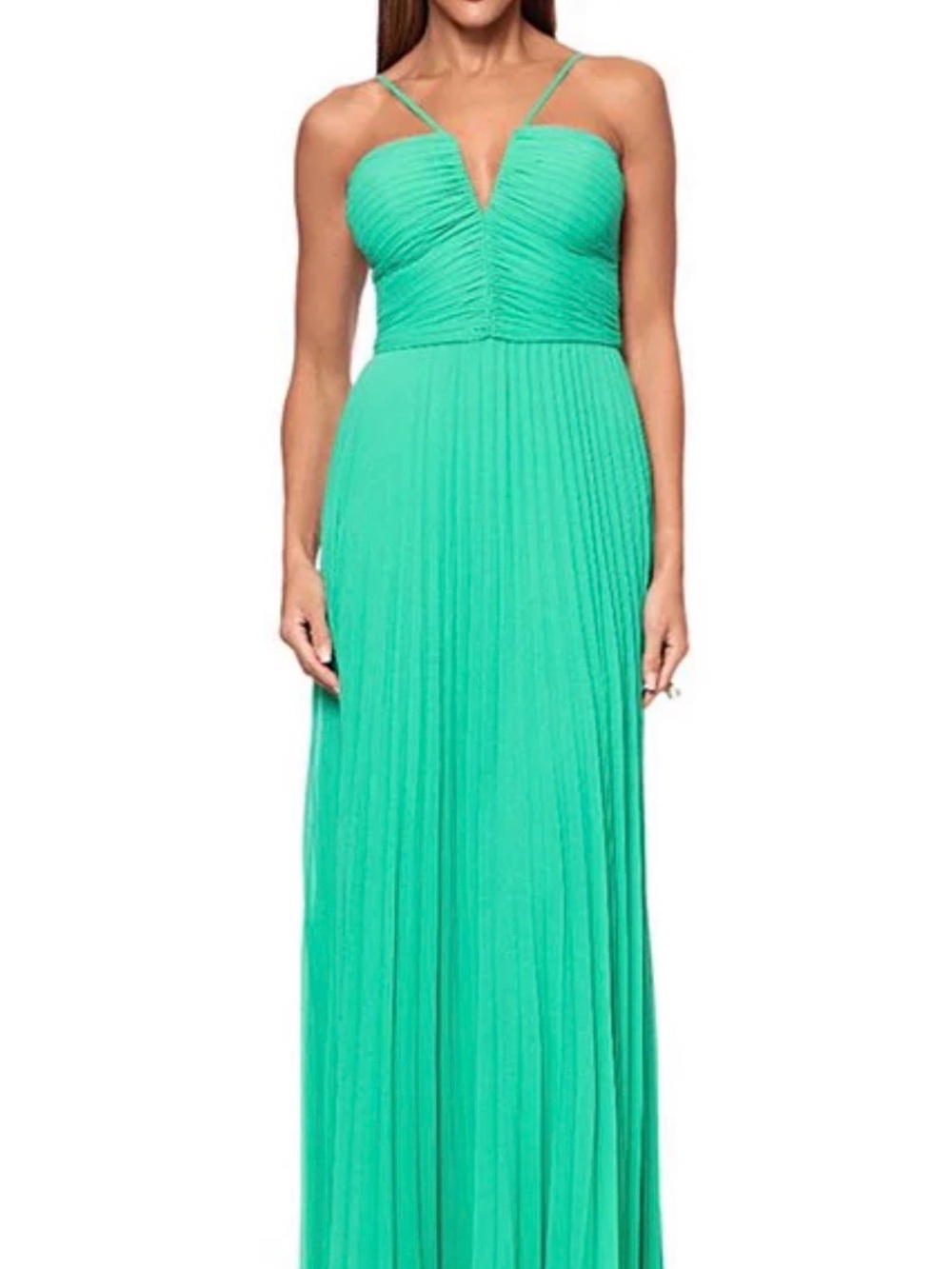 Xscape Emerald Green Pleated Chiffon Dress